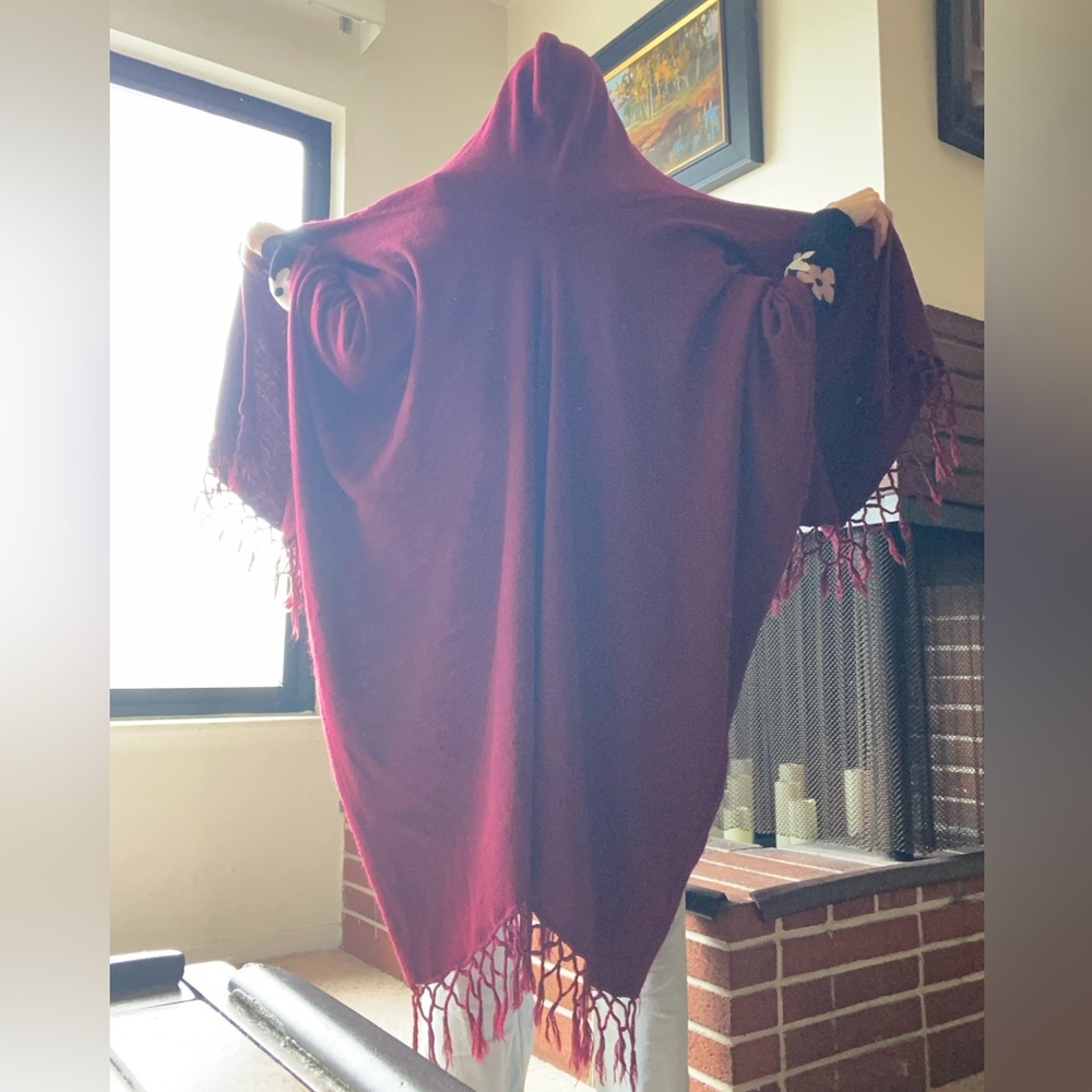 Dark Red Hooded Shawl Cape